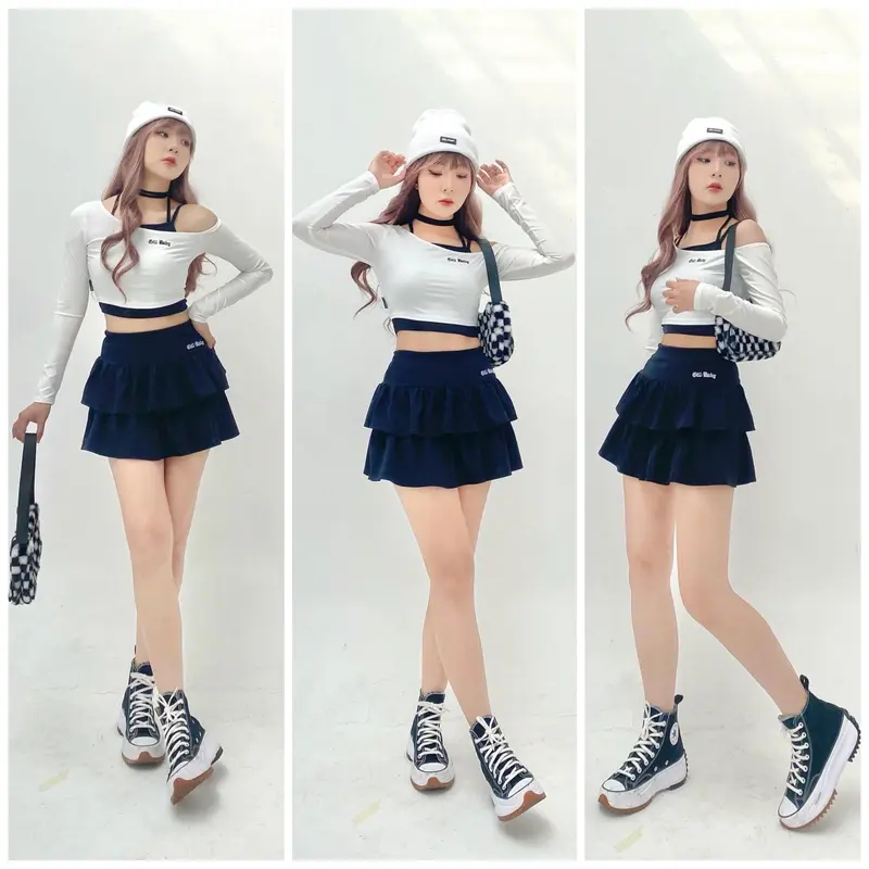 Chân váy tầng xoè HIGHTEEN xếp ly 2 tầng dễ thương có quần bảo hộ GILL BABY 1