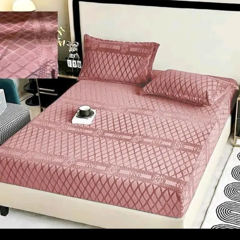 Bộ ga bọc chun coco gồm 1 ga giường+2 vỏ gối lỉ nhung sữa mềm mịn nhập khẩu 0