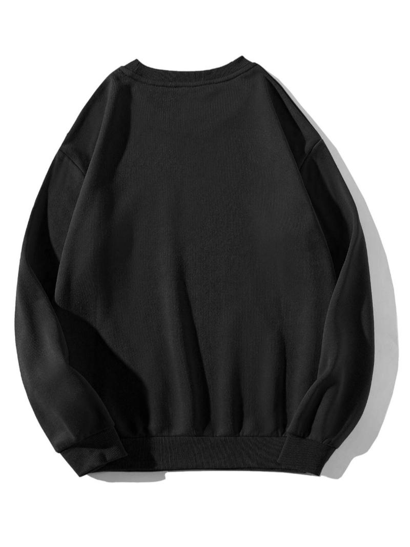 Product Introduction of Women's Cartoon Figure & Cat Print Drop Shoulder Sweatshirt, Casual Long Sleeve Round Neck Pullover for Fall & Winter, Women's Clothes for Daily Wear 2