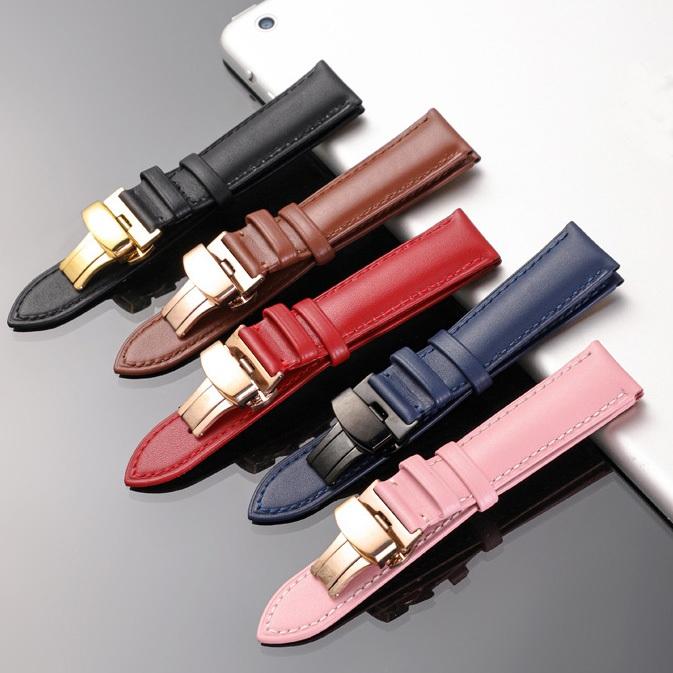 Dây da đồng hồ nữ nam khóa bướm đôi dây da bò thật hai mặt size 12mm 14mm 16mm 18mm 20mm 22mm 12 14 16 18 20 22 mm BDT2