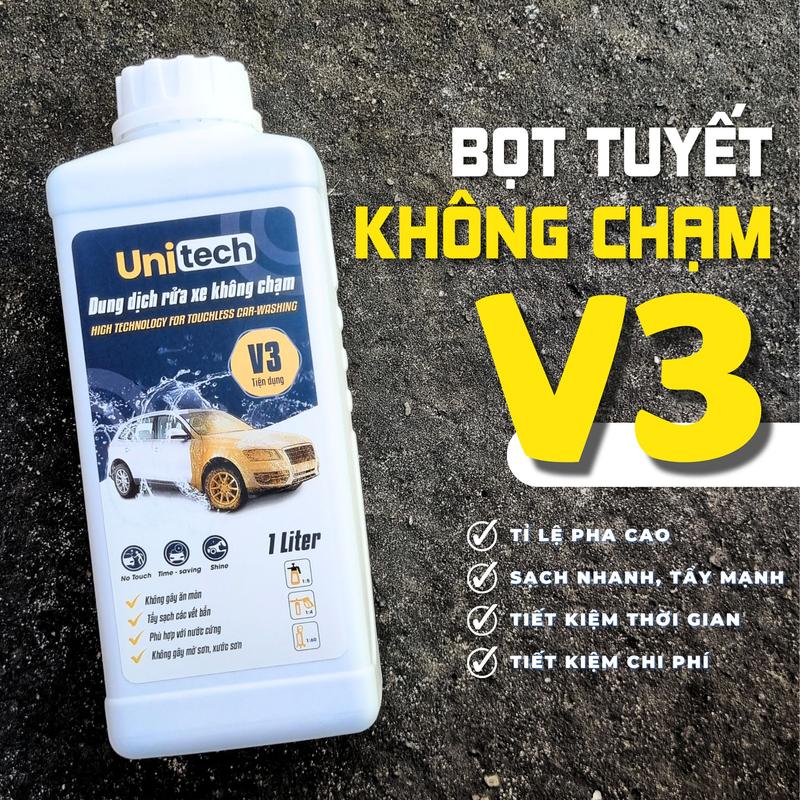 Nước rửa xe không chạm UNITECH V3 1 lít | Xà phòng bọt tuyết rửa xe ô tô xe máy không chạm siêu sạch tiết kiệm thời gian