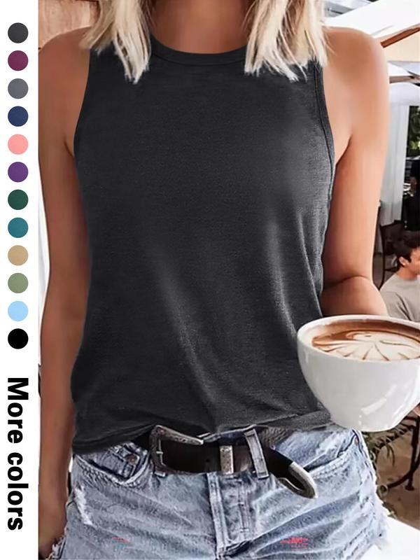 Women's Plain Round Neck Tank Top, Casual Sleeveless Top for Summer, Ladies Clothes for Daily Wear, Clothing 3