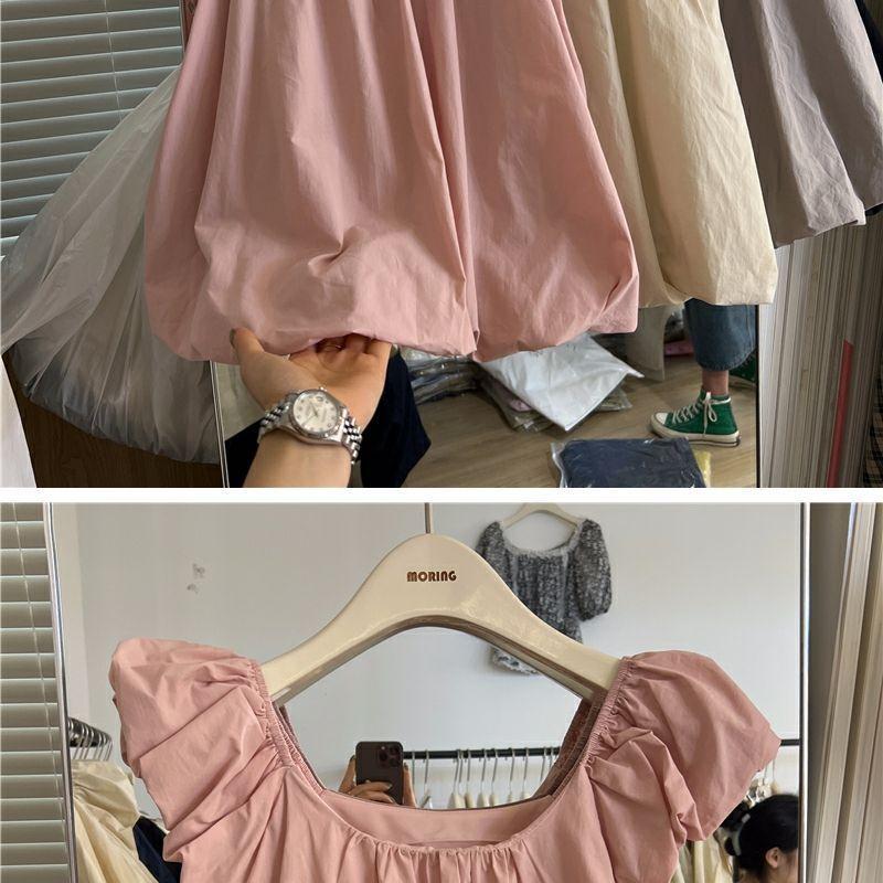 Product Introduction of French Style Flying Sleeve Shirt Female 2024 Summer New Design Sense Small Public Net Red Dew Collarbone Sweet Top Womenswear Blouse Lingerie Lady Comfort Basic Minimalist 2