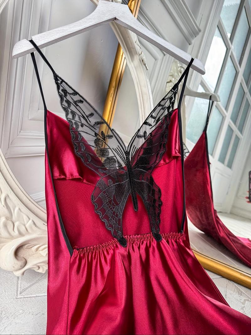 Product Introduction of Women's Butterfly Appliques Backless Cami Nightdress, Cowl Neck Sleeveless Nightgown, Soft Comfortable Nighty Dress for Women 8