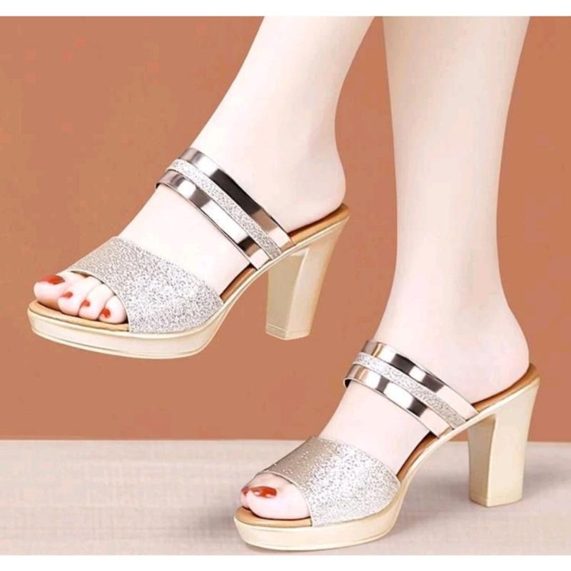 Product Introduction of Dép cao gót nữ Dép cao gót phối da kim tuyến 7f cao cấp Cao Su Sandal Đế Cao DéP 14