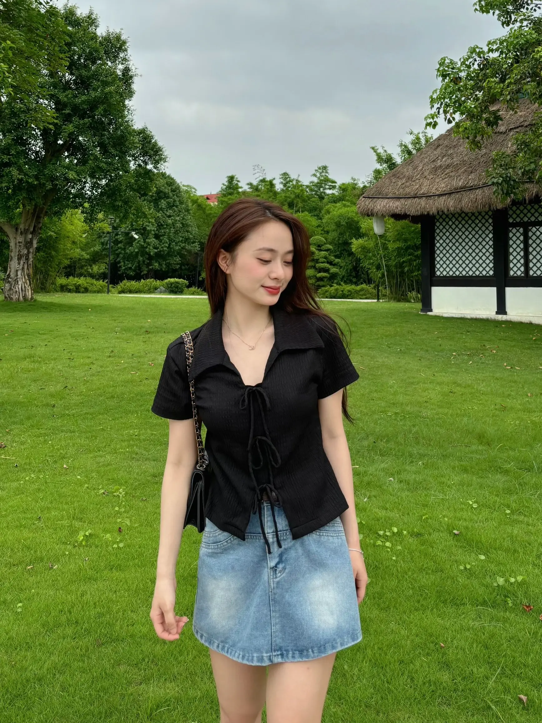 I082 Áo thun Nữ ngắn tay ba màu có nơ mùa hè 2024 phong cách mới trẻ trung Women Top  Shirt