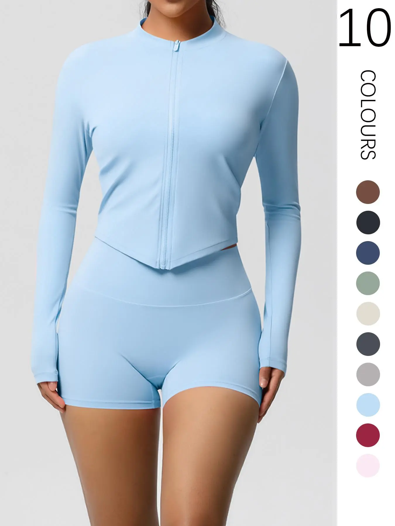 Women's Solid Zip Up Top & High Waist Shorts Tracksuit Set, Sporty Casual Breathable Comfortable Outfits for Yoga Gym Workout Running Fitness, Ladies Sportswear for All Seasons