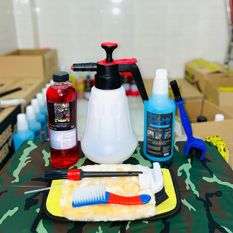 Combo bình xịt + Super Cleaner +Xà bông H&T 1000ml + dụng cụ rửa xe Phụ Kiện