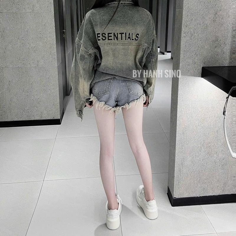 Áo khoác jean nữ tay dài form rộng trơn màu xanh bụi,Áo Jeans nữ, áo jeans Basic dáng rộng [Áo bò Esential] 0