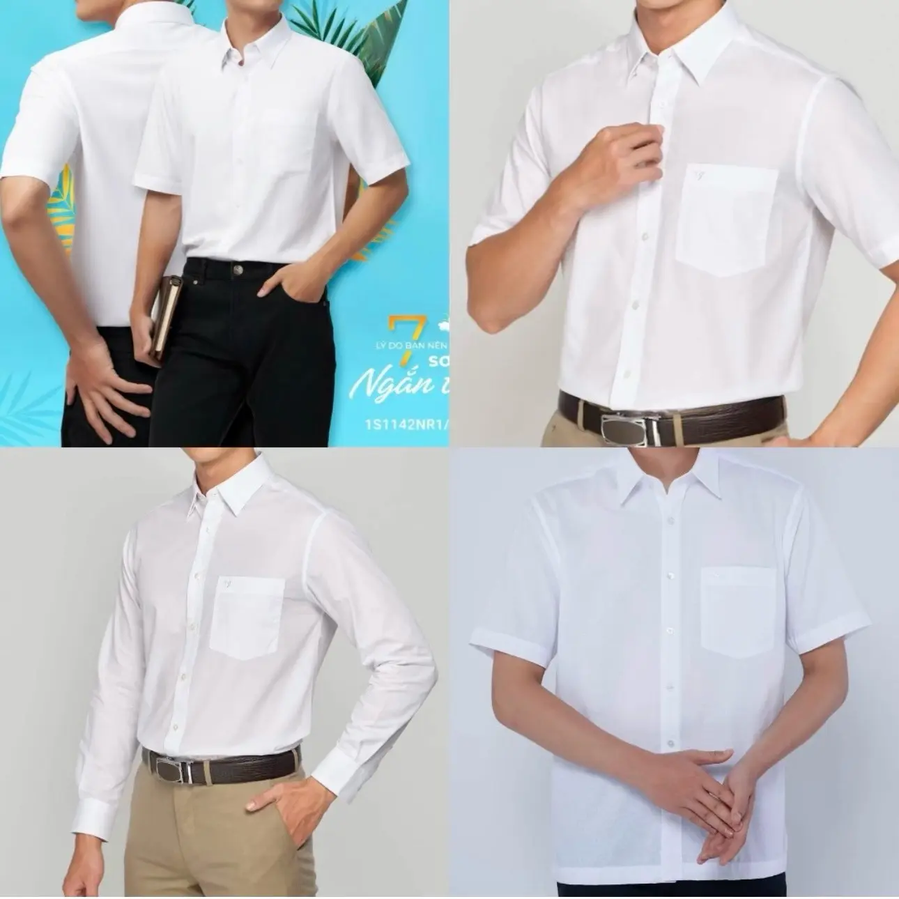 Trắng trơn dài tay ngắn tay việt tiến nhiều loại vải fom regular