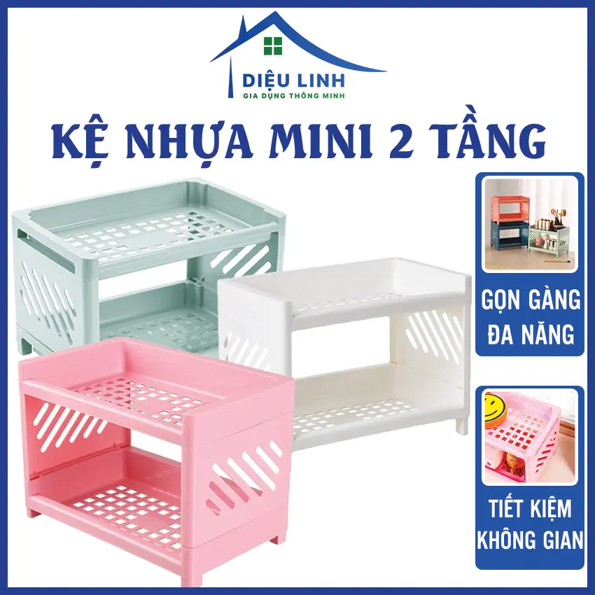 Kệ Nhựa Mini 2 Tầng Đựng Đồ Đa Năng Siêu Xinh, Để Bàn, Kệ Mỹ Phẩm Dieulinhshop Kitchen Nhà Bếp