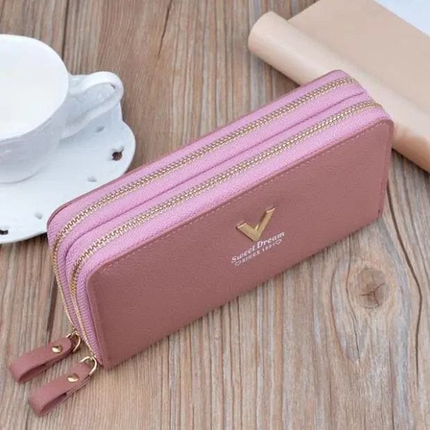 Ví Nữ Dài cầm tay, Bóp Cầm Tay Nữ Hai Khoá Kéo Có Nhiều Ngăn, da PU cao cấp (ví V) Women Clutch 4