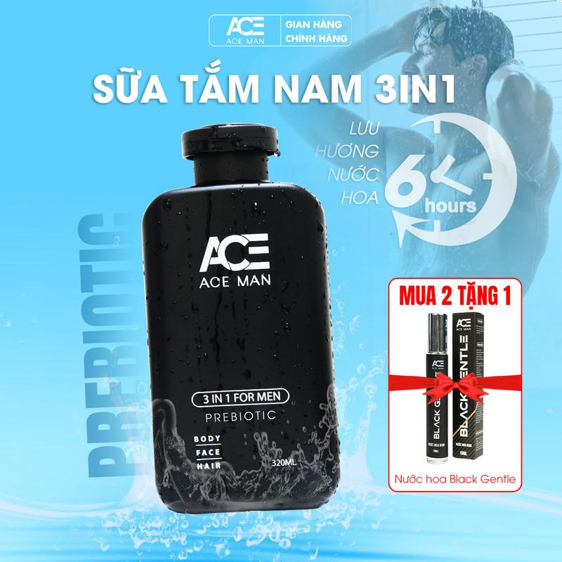 Sữa tắm 3 IN 1 cho nam ACEMAN PREBIOTIC 320ML tắm gội toàn thân cho nam giới sữa tắm nam thơm lâu mùi hương nam tính quyến rũ