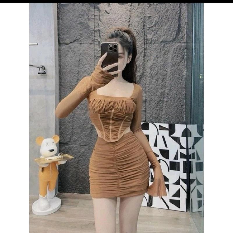 Set Thun Lưới Croptop Tay Loe mix Chân Váy Ôm Body 1