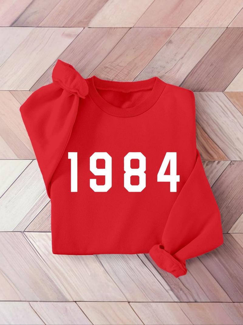 Product Introduction of Sporty Women's "1984" Number Print Thermal Lined Sports Sweatshirt, Sports Long Sleeve Crew Neck Pullover for Yoga Gym Fitness Wear, Ladies Sportswear for All Seasons 2