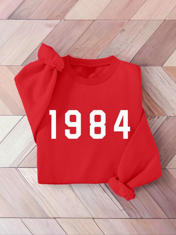 Sporty Women's "1984" Number Print Thermal Lined Sports Sweatshirt, Sports Long Sleeve Crew Neck Pullover for Yoga Gym Fitness Wear, Ladies Sportswear for All Seasons 1