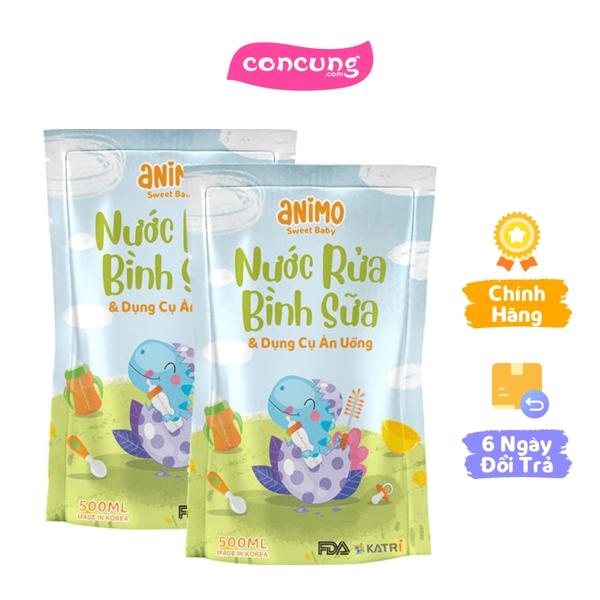 Combo 2 Nước rửa bình sữa Animo túi 500ml (Xanh da trời)