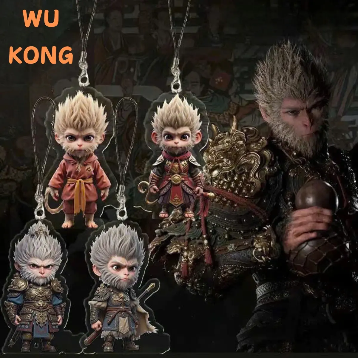 Móc Khoá Black Myth Wukong 2D Chất Liệu Nhựa, Tranh Thuỷ Mặc Móc Chìa Khoá