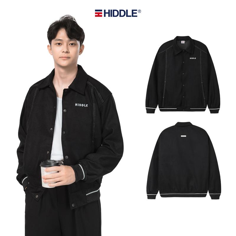 Áo khoác nam hàng hiệu cao cấp vải dạ màu đen phối chỉ nổi chính hãng HIDDLE | H10-AK4