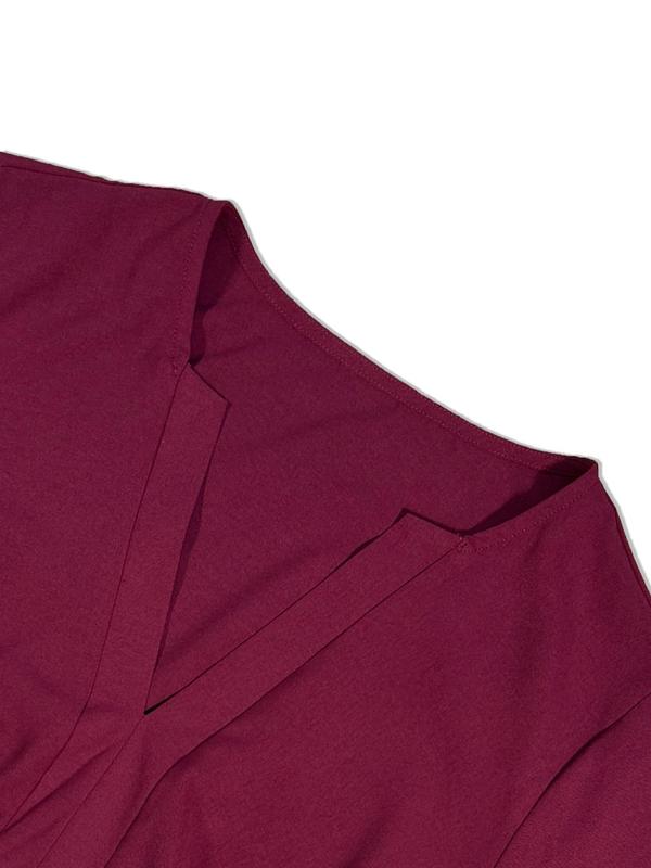【Plus Size】 Solid Notched Neck Blouse, Casual Short Sleeve Top for Summer, Women's Clothing for Daily Wear 4