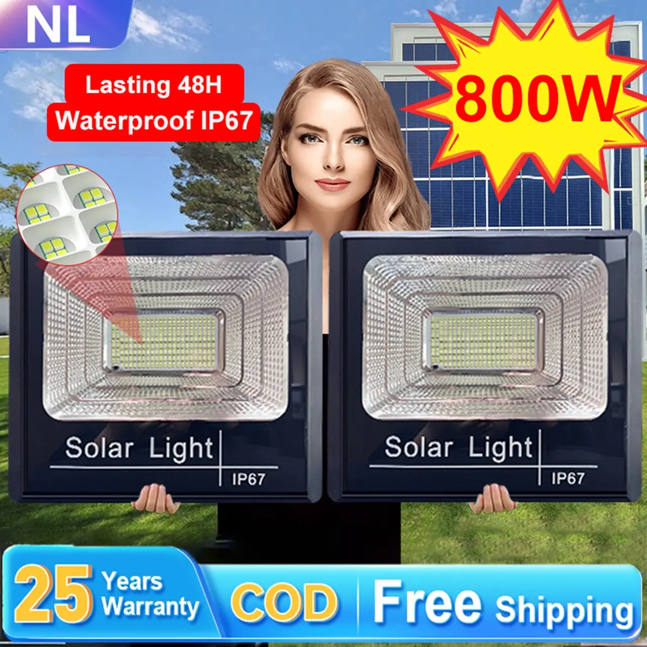 【 25 year warranty 】1000W solar flood light solar light outdoor waterproof led solar light indoor light LED light with remote