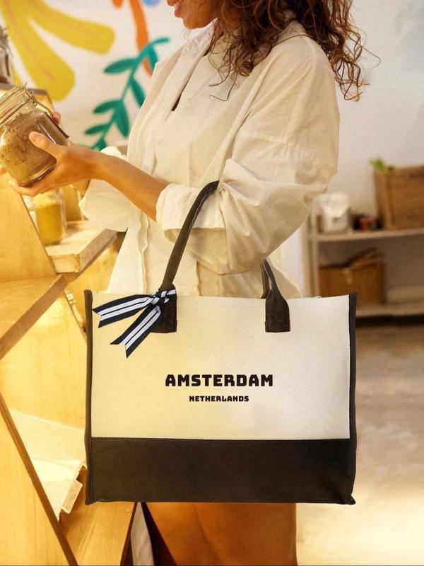 Amsterdam Print Tote Bag, Casual Large Capacity Shoulder Bag for Women & Men, Trendy All-match Bag for Daily Use 5