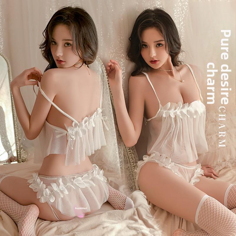 Đồ Ngủ Gợi Cảm, Đồ Ngủ Cánh Hoa, Cổ Yếm Trong Suốt, Hở Lưng, Với Ren Và Lưới, Thích Hợp Cho Quần Áo Mặc Nhà 2