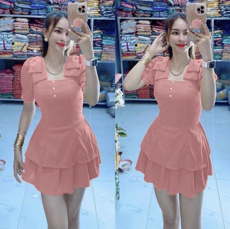 Product Introduction of Mã H10 Sét Bộ Đính Nơ Vai Quần Giả Váy Nữ 7