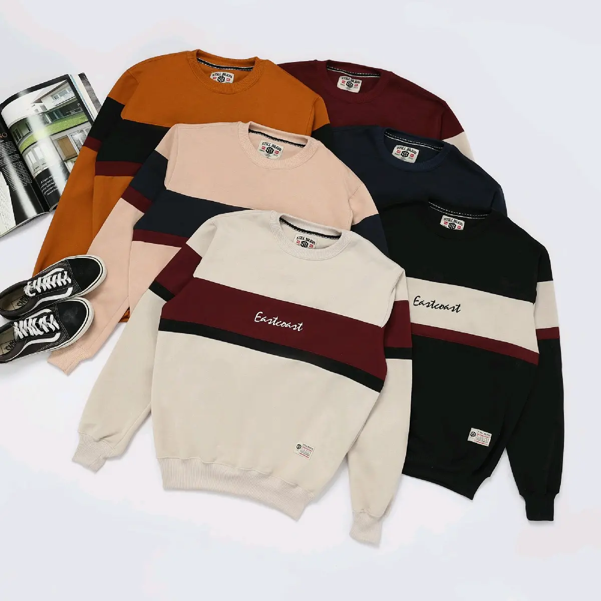 Sweater Crewneck Full Color Block Eascoast fleece panjang tebal  pria  basic