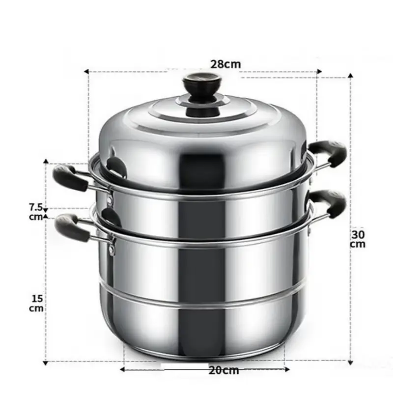 ￼Nồi Hấp Inox 3 Tầng 28CM Tặng Kèm Xửng Hấp, Nồi Hấp Bánh Bao Bánh Flan Hấp Thức Ăn Dùng Cho Cả Bếp Từ Và Bếp Ga nồihấp  3 noihap 3 nồi  chiên 8