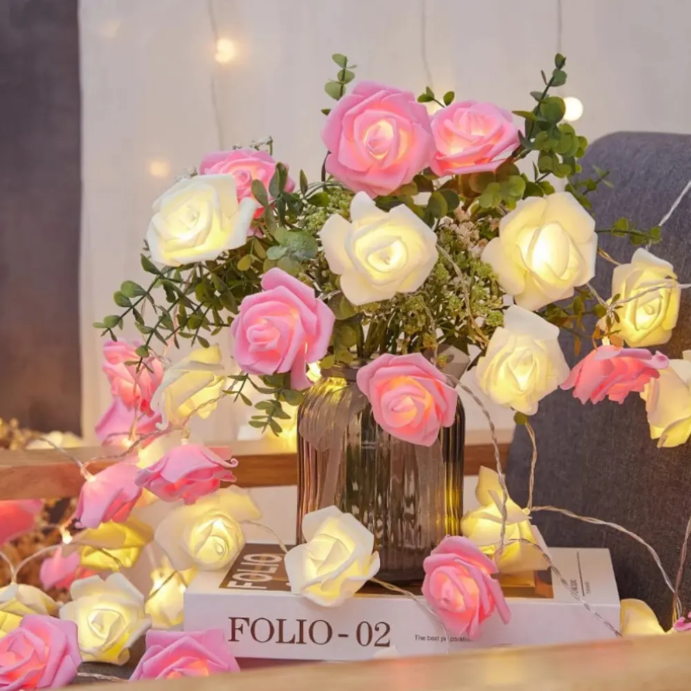 1M 10Lights LED White Pink Red Rose String Lights for Room Garden Decoration Night Light Without Battery