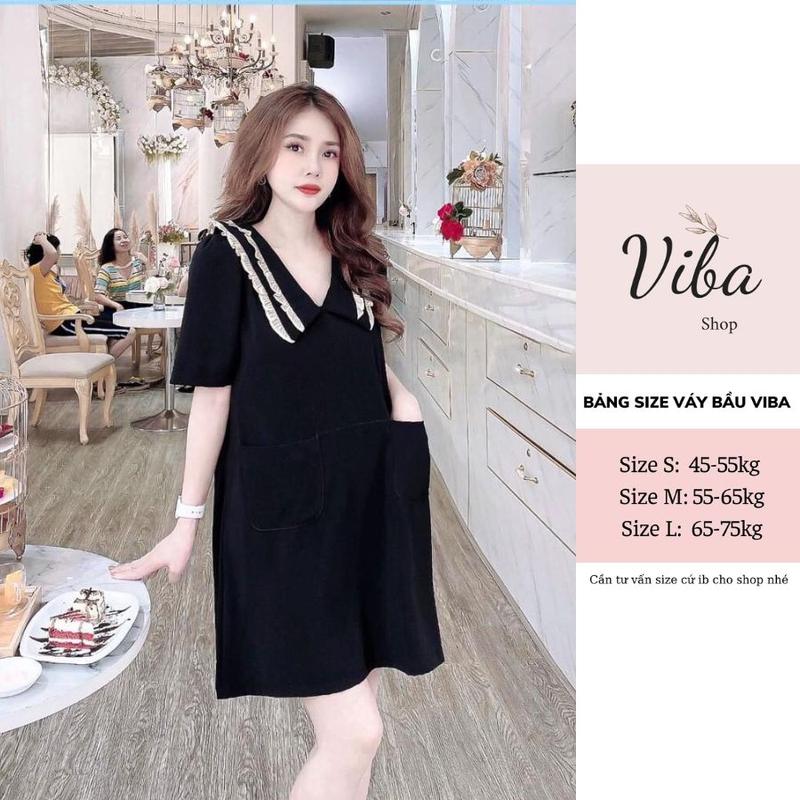 Váy bầu Cổ tim màu đen [VB08] sẵn size S M L đầm bầu cổ V đen có túi