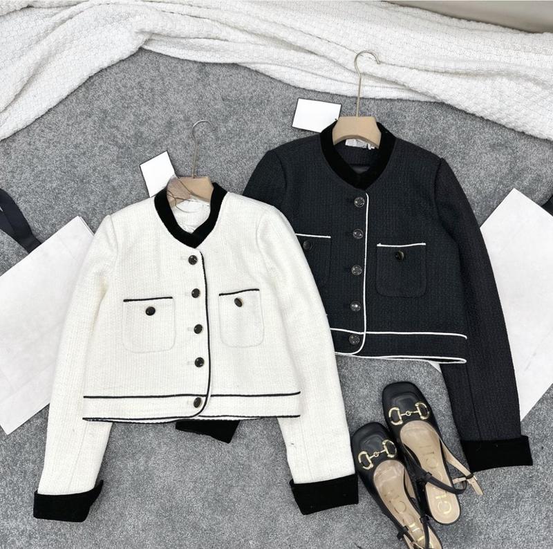 HÀNG 2 LỚP Áo dạ tweed nữa A.552 Áo khoác dạ 2 lớp tay dài cổ tàu phối nhung đen sang chảnh - Shop Chấm Bi