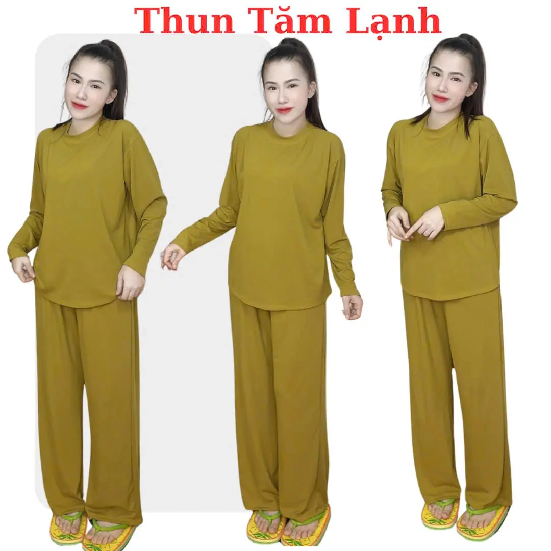 Bộ đồ tay dài +Quần Dài ống Suông, Chất liệu Thun Tăm Lanh mịn mượt bộ đồ ủ kem Bộ đồ ngủ Nữ Women