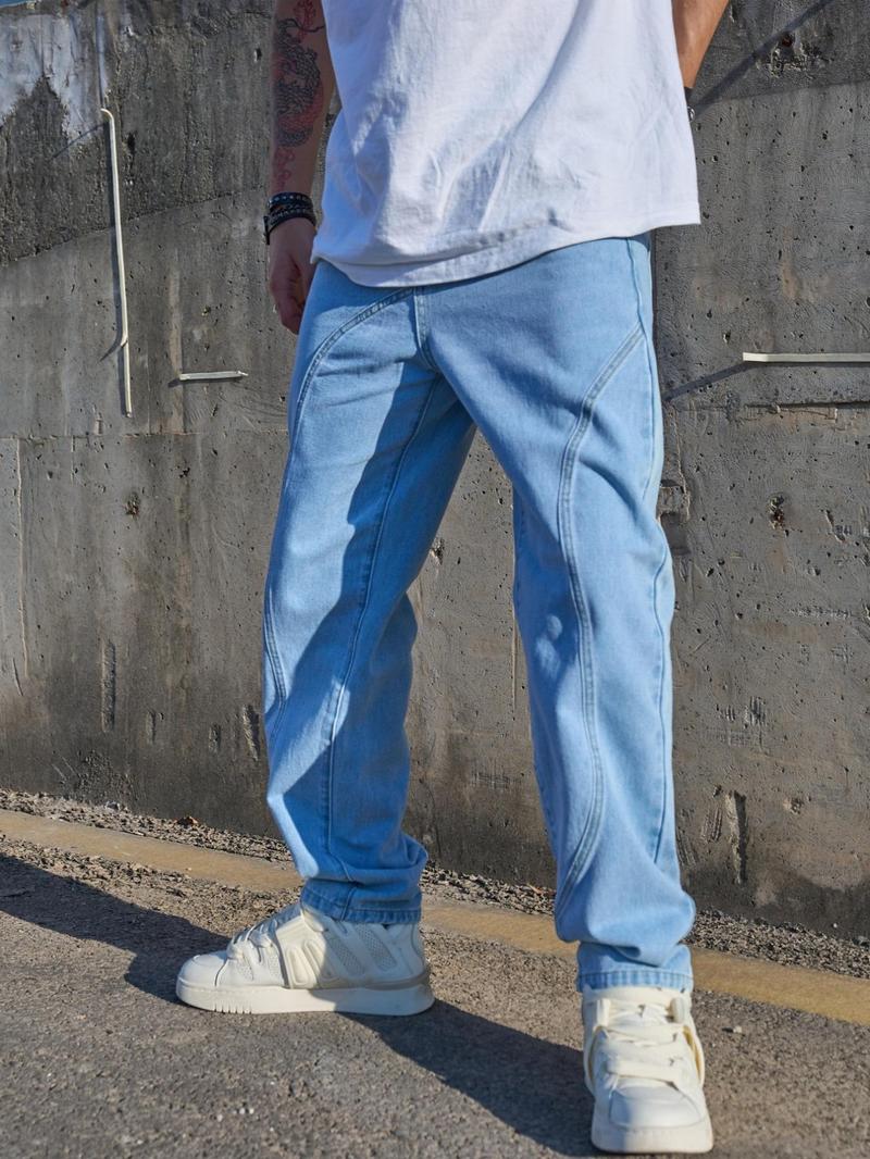 Product Introduction of Men's Solid Color Straight Leg Jeans, Loose Casual Comfy Denim Trousers for Spring & Fall, Fashion Men's Bottoms for Daily Wear, Cotton 4