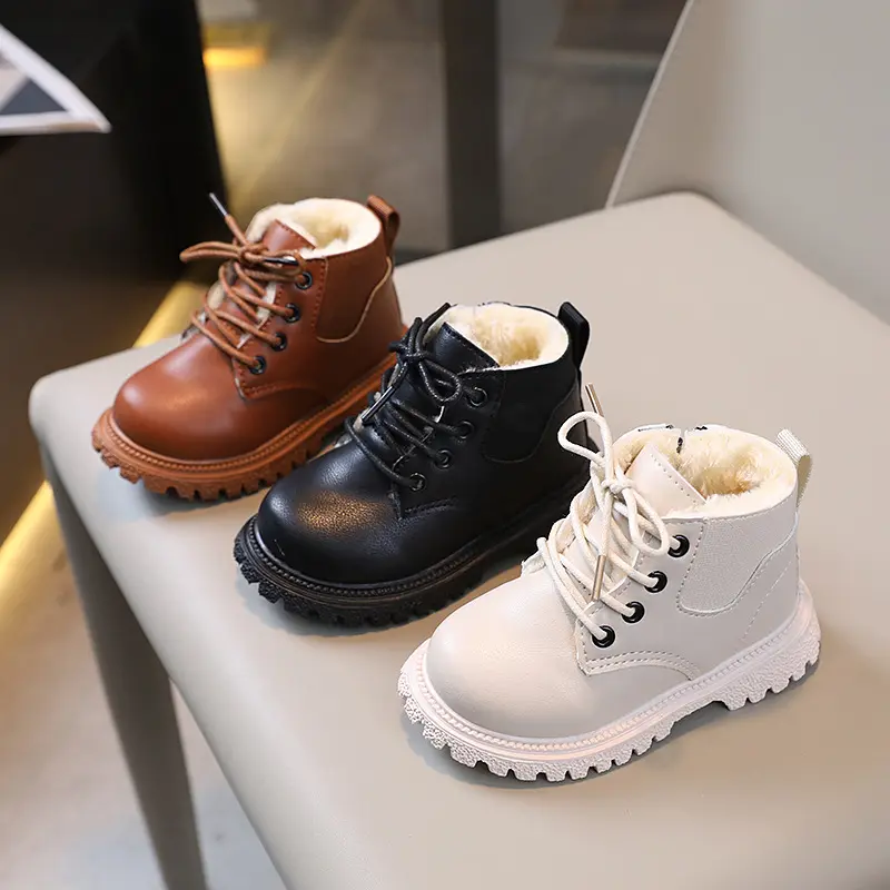 Winter New Children Fashion Thin Cotton Britain Style Girls Short Boots Non-slip Lace-up Girls Snow Boots Kids Shoes 2023