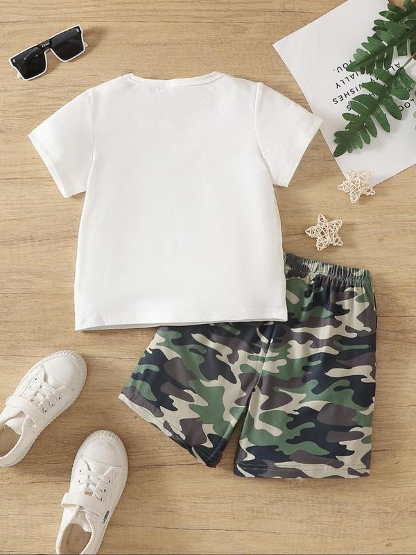 Two-piece Set Toddler Boy's Letter Print Short Sleeve Tee & Camo  Print Shorts, Casual Round Neck T-shirt & Shorts, Summer Clothes for Kids 2