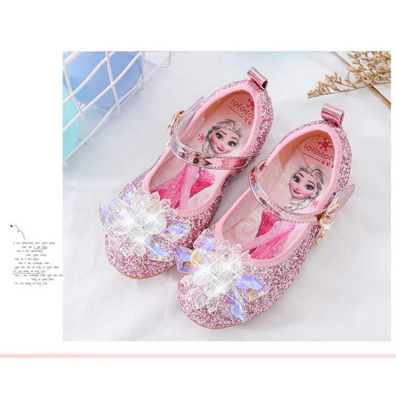 Product Introduction of Frozen Elsa Princess Kids Leather for wer Casual Glitter Children High Heel Girls Shoes Butterfly Knot Blue Pink Sier 3