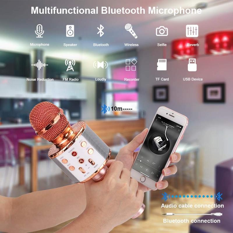 Product Introduction of Micro Karaoke Không Dây, Loa Cầm Tay Bluetooth, Máy Nghe Nhạc KTV Gia Đình, Có Đèn LED Nhảy Múa, Chức Năng Ghi Âm, Thích Hợp Cho Trẻ Em 3