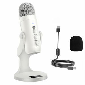 HAOMUREN USB有線マイク、ゲインノブ付きコンデンサーゲーミングマイク、LEDマット＆モニターボリューム調整、ストリーミング・スタジオ録音用スタンドベース付き