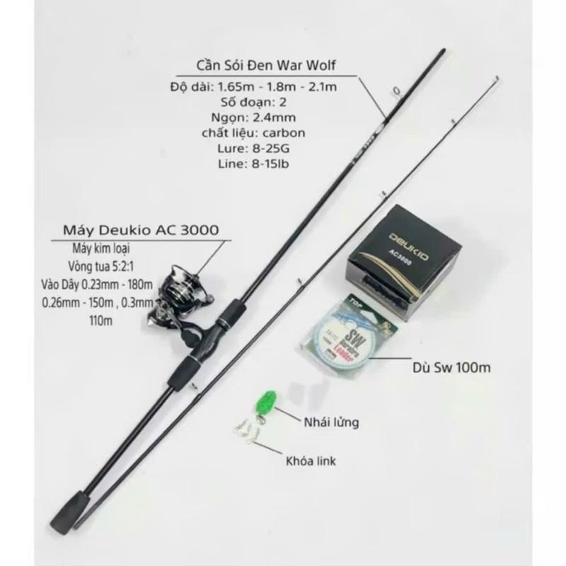 ComBo Cần Câu Máy Đứng Giá Rẻ <Sói Đen> Bộ Cần Câu Máy Đứng Giá Rẻ 1 cần câu - 1 máy đứng ac 2000 - 1 nhái hơi - 1 cuộn dây - 3 khóa link
