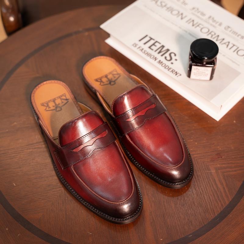 Sục nam penny màu nâu đỏ chất liệu da bò nhập khẩu bảo hành 24 tháng DéP Đồng Cao Su