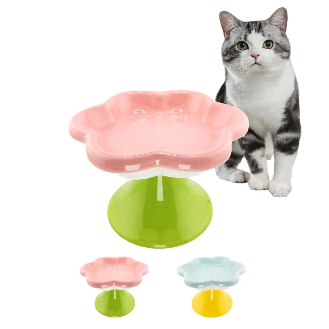 Flower Design Cat Bowl with Stand, 1 Count Pet Feeding Bowl, Comfortable Snack Plate, Pet Feeding Supplies for Cats and Small Dogs