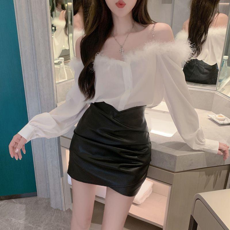 Product Introduction of #SS24 Áo Sơ Mi Dài Tay Lông Thú Trễ Vai, Phong Cách Ngọt Ngào , Dành Cho Phụ Nữ, Mùa Xuân, Mỏng, Thiết Kế Đẹp, Áo Sơ Mi Dáng Rộng Độc Đáo Áo Ngắn áo tứ thân hoàng lan anh váy lộn mèo áo corset bộ đồ thế giới ngầm áo olivia infinite hoodie girl hd 5
