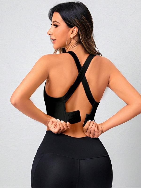 Women's Criss Cross Cut Out Sports Vest, Solid Color Sleeveless Sports Top for Yoga Gym Workout, Ladies Sportswear Clothing for Indoor Outdoor Wear, Gym Wear 6