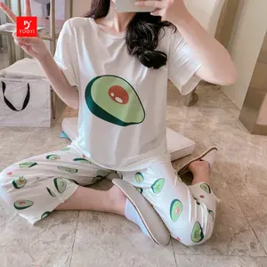 Yooyi Baju Tidur Wanita Piyama Lengan Pendek Celana Panjang Motif Kartun Lucu Setelan Tidur Murah Model Kaos Dewasa 005 Satin Baju  Tidur Loose Piyama Wanita Santai