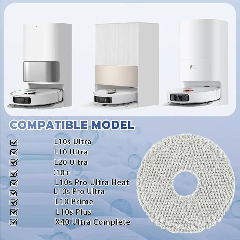 Cây Lau Nhà, Gói 10 Chiếc, Thích Hợp Cho Robot Hút Bụi Dreame L10s Ultra / L10s Pro Ultra / L20 Ultra / L10s Pro Ultra Heat / Xiaomi X10 +, Có Thể Giặt Được 2