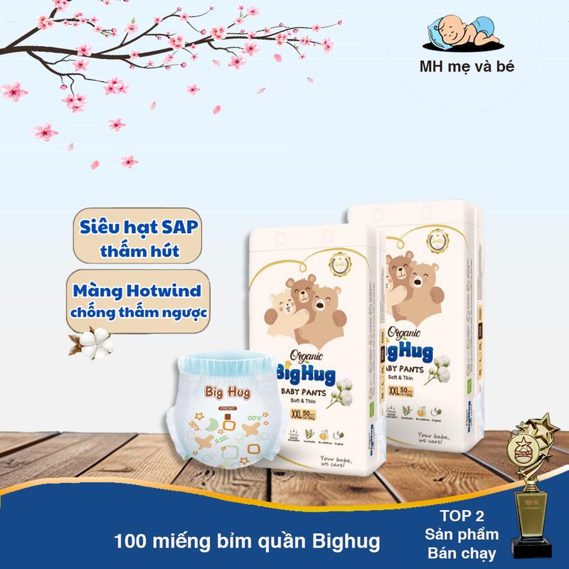 BIG HUG: Combo 100 quần Tã dán form bo Hàng bao bì cao cấp . Chun Đệm mây. mỏng 2mm. Thấm hút 500ml-800ml Hàng Đủ size từ M Đến XXXL. Quần Cho Bé Voi Bỉm Quần