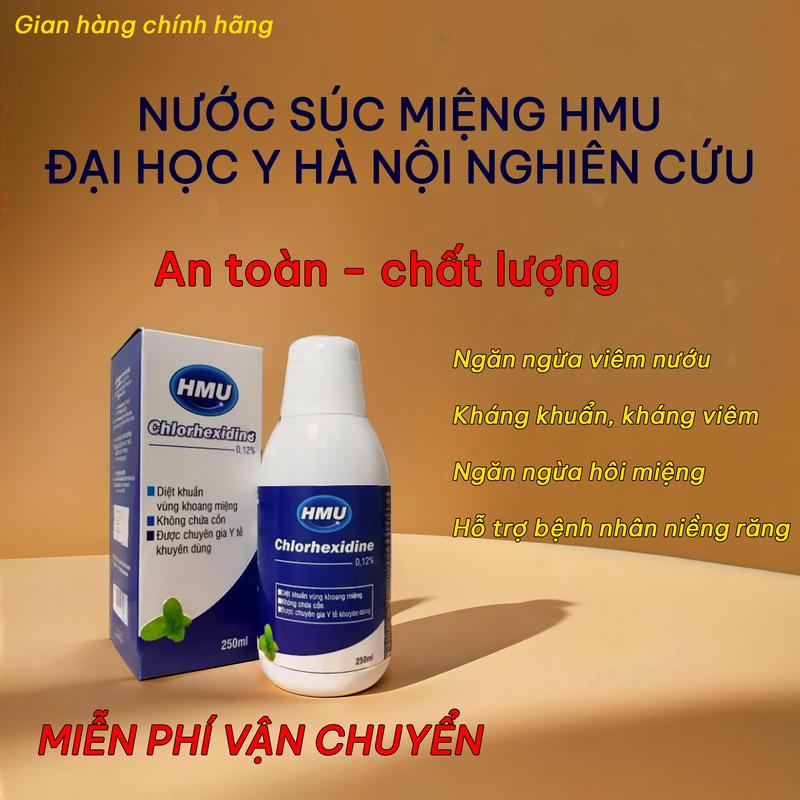 Nước súc miệng HMU Chlorhexidine 0,12% diệt khuẩn, sát khuẩn họng, trị hôi miệng, kháng viêm, không gây khô miệng - Chai 250ml - Đại học Y nghiên cứu. Sử dụng được cho phụ Nữ và trẻ em