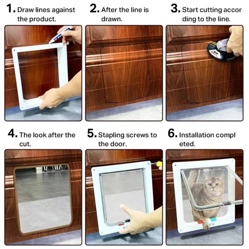 Product Introduction of Weather Proof Cat Door 4 Way Locking for Cat up to 20 lbs for Interior Doors, Cabinet, Garage Doors 4 Sizes Pet Door 11